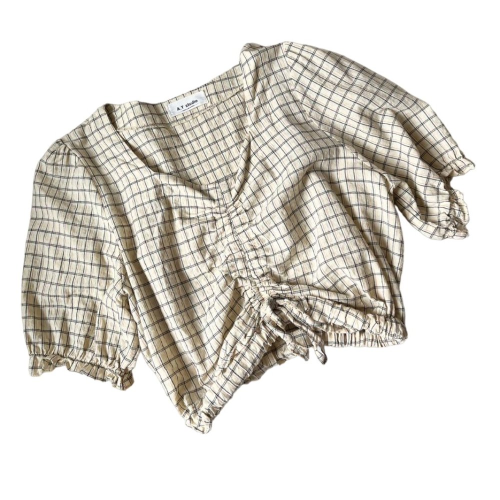 Korean style yellow checkered crop top S